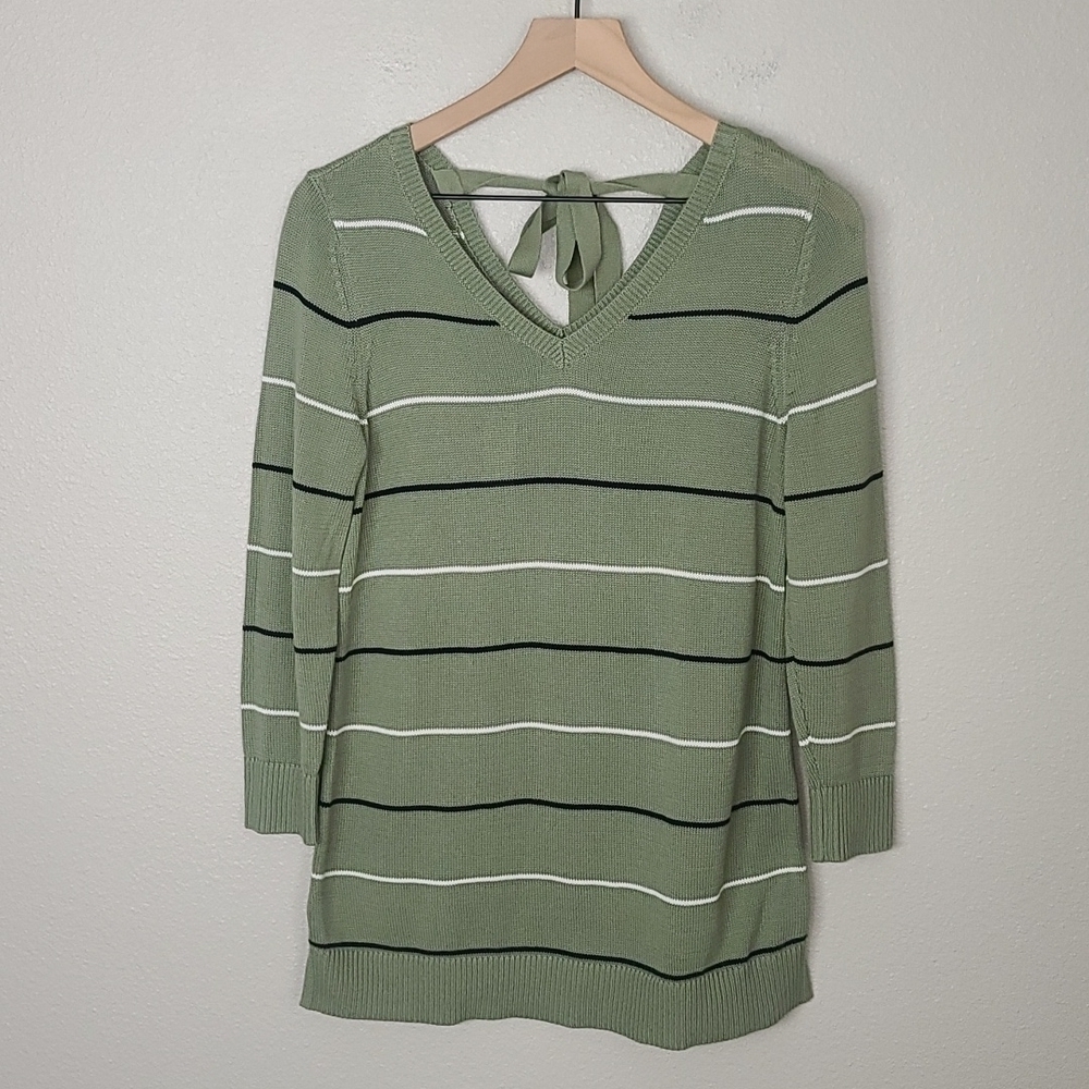 Talbots Striped V-Neck Tie Back Sweater NWT